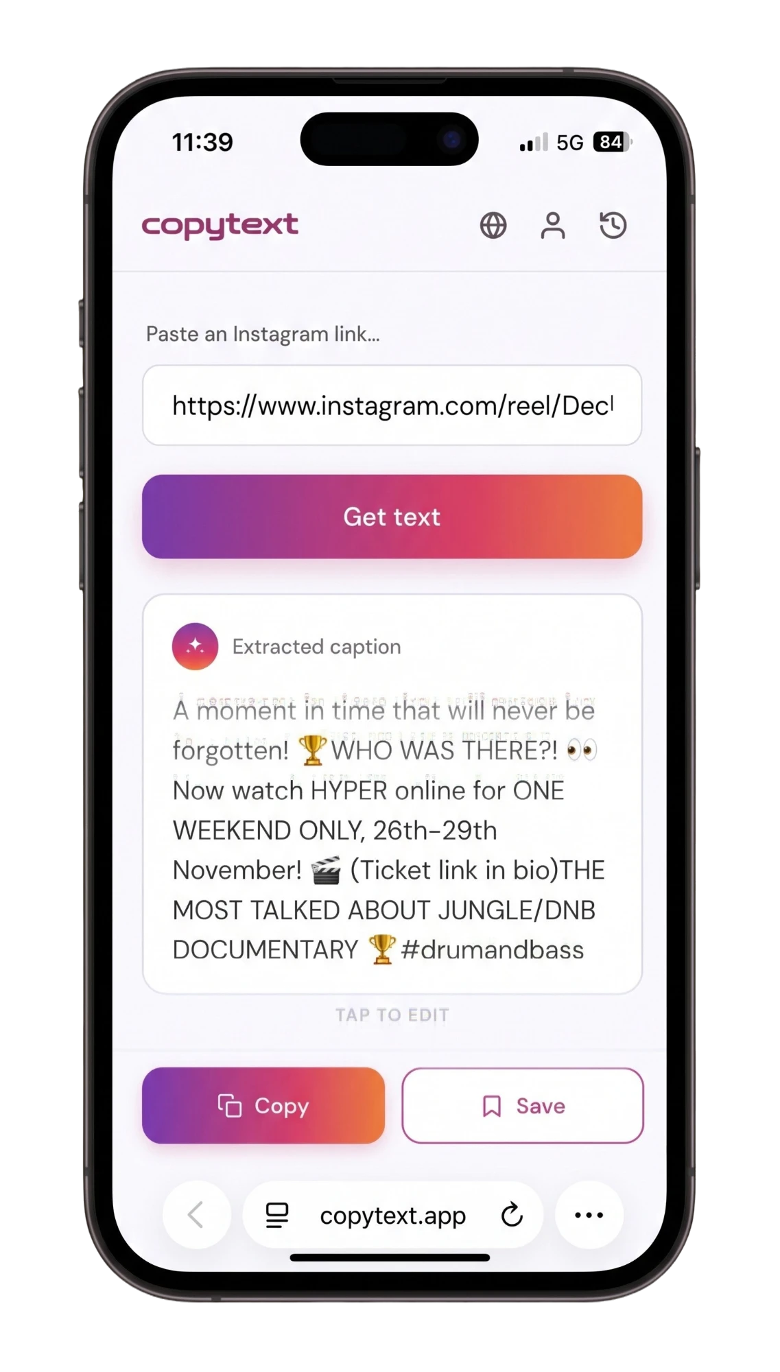 CopyText on a phone